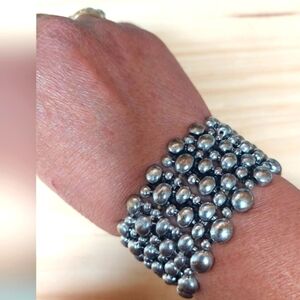 Gunmetal Silver-tone Multi-Strand Bubble Stretch Cuff Bracelet